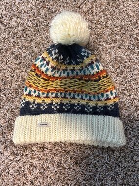 Burton Women’s Cream & Multicolor Pom Knit Beanie